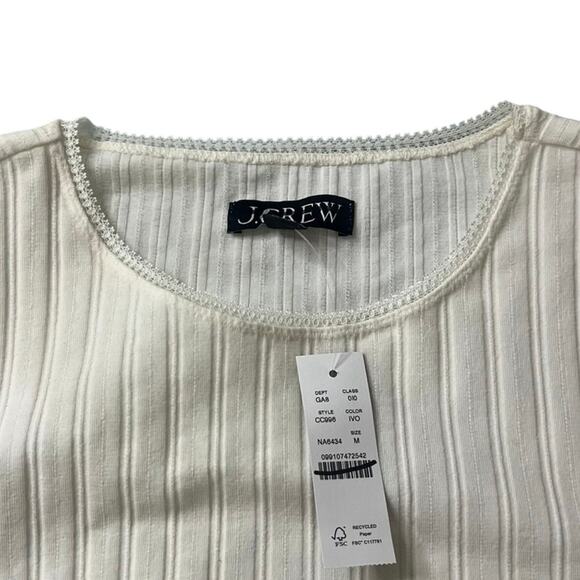 J.Crew Ivory Ribbed Pointelle Long Sleeve Tee M | Soft Scoop Neck Top NWT - Picture 5 of 6